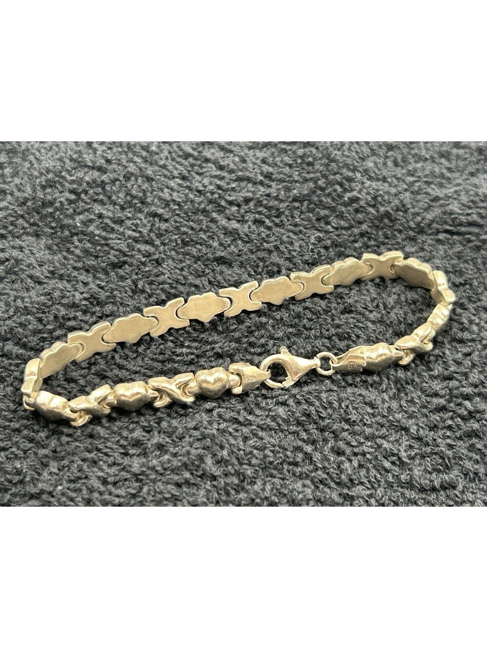 Sterling Silver 925 XOXO Heart Link Bracelet 8” Womens
